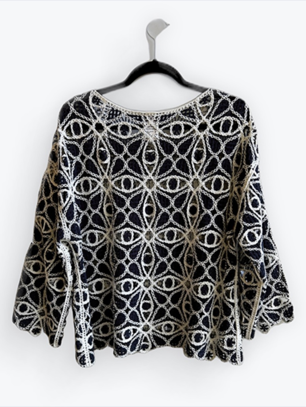 CHARLIE B Crochet Long Sleeve Boat Neck Top | Size Medium/Large - Picture 4 of 6